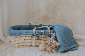 Set: Moses Basket Meeko with mattress+stand+textiles Fine Blue