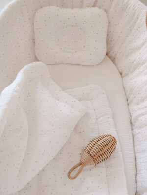 Set: Moses Basket Meeko with mattress+stand+textiles Golden Dots