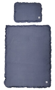 Linien bedding with a flounce navy blue S with filling 